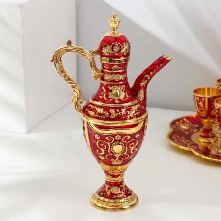 Set of wine jug, 6 glasses and tray "Türkiye. Flowers and patterns" red with gold-3