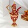 Set of wine jug, 6 glasses and tray "Türkiye. Flowers and patterns" red with gold