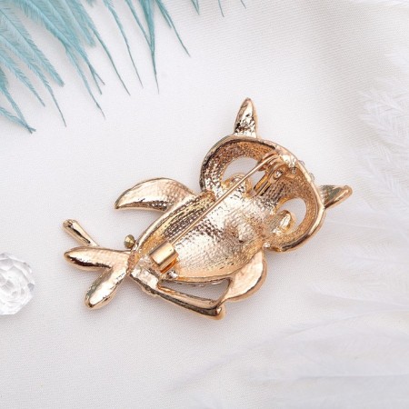 Brooch "Owl on a twig", black and white color in gold-2