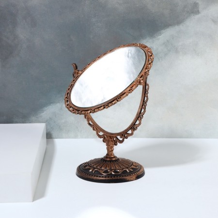 The mirror is desktop, bilateral, with an increase, mirror surface 8.5 × 12.1 cm, bronze color-3