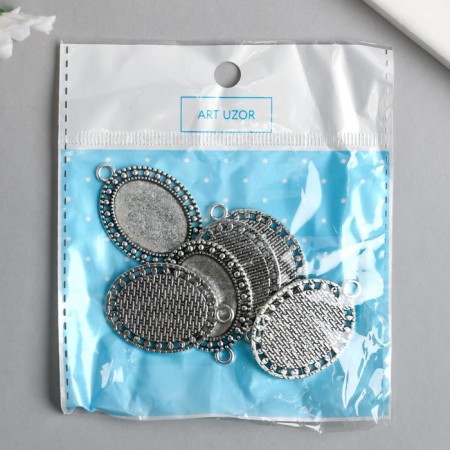 Setting (base for cabochon) Metal "Medalon - Points" Silver 7915 3.7x2.6 cm-3