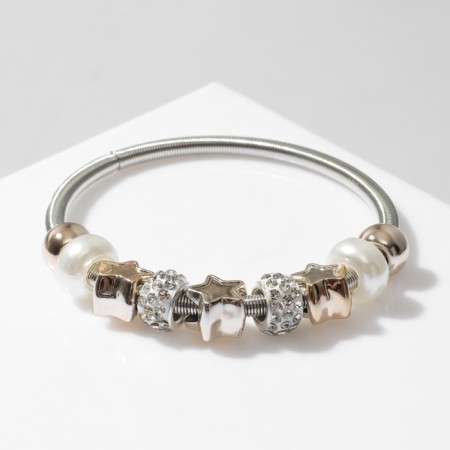 Bracelet Pearl "Margeri" stars, white color in silver, d = 6.5 cm-1