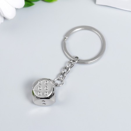 Metal keychain "Playing cube" silver 7.9x1.6x1.6 cm-3