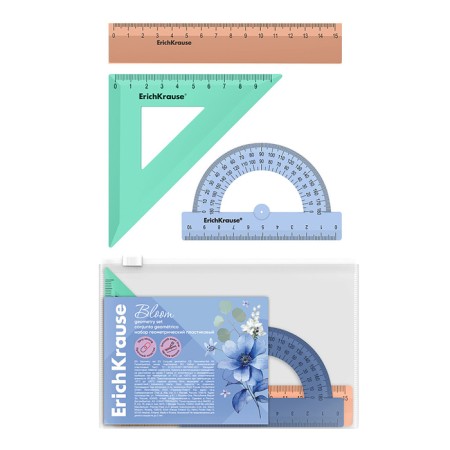 Set of geometric Erichkrause "Pastel Bloom", plastic, small (ruler, square, transporter), mix, in the ZIP package