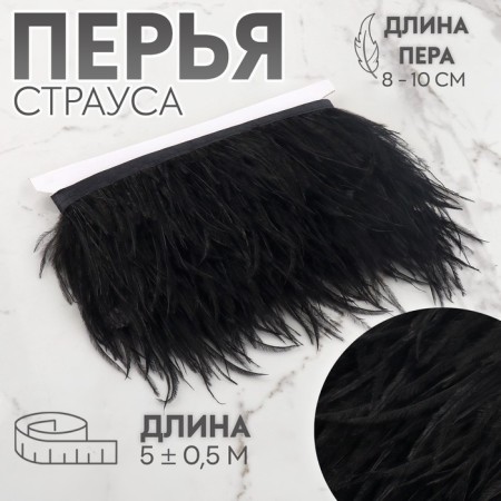 Braid with ostrich feathers, 8-10 cm, 5 ± 0.5 m, black color