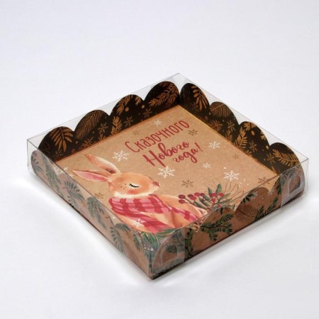 Box for confectionery with PVC lid "Bunny", 13 x 13 x 3 cm, New Year-1