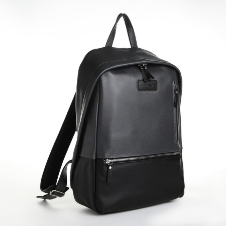 City backpack made of genuine leather LakeStone on a zipper, black/gray color