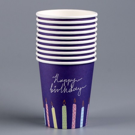 A one -time paper glass "Happy Birthday", candles, 250 ml-3