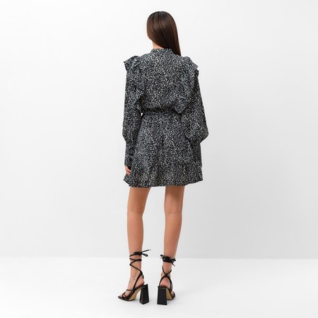 Women's dress with ruffles mist, size 42, black-4