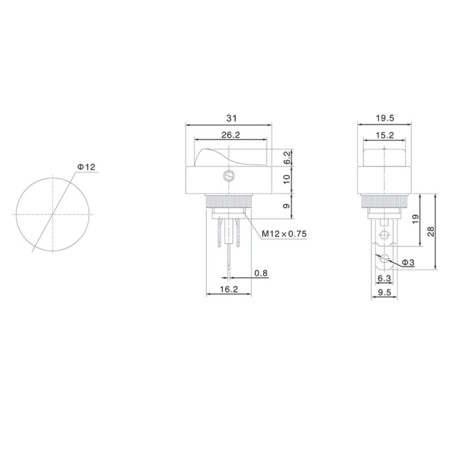 Klavichny switch 12V 30A (3C) On-OFF Black oval with red LED backlight (RWB-523, ASW-20D)-1