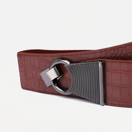 Women's belt, width 10 cm, elastic band, metal buckle, brown color-1
