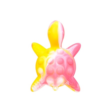 Silicone teether for teeth with a rattle of “turtle”, pink color, crumb I-3
