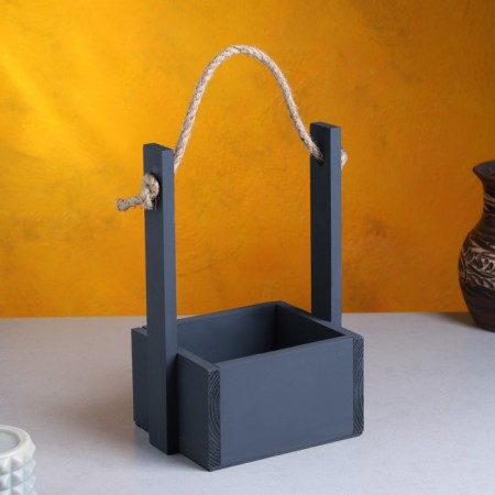 Wooden Kashpo 15 × 12 × 25 cm "openwork", rectangular, handle rope, black give beautifully