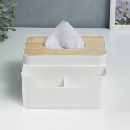 Casket plastic d/napkin+stand "Scandinavian style" white 10x17.5x17.5 cm