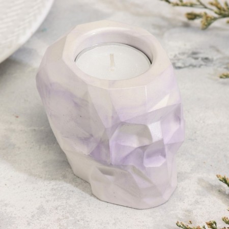 Skull Cloth from gypsum with faces, 6x9x6.5cm, marble with purple strips-1