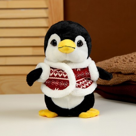 Soft toy "Penguin" in a fur coat, 19 cm, black color