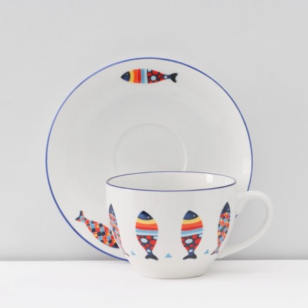 Service Porcelain Tea Daulay "Emelya", 12 objects: 6 cups 280 ml, 6 saucer d = 15 cm, white color-2