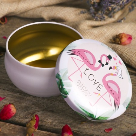Casket Metal Round "Wedding. Flamingo" 4x8x8 cm-1