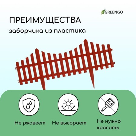 Decorative fence, 30 × 300 cm, 5 sections, plastic, terracotta, Greengo-3