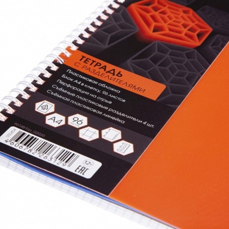 Notebook A4, 96 sheets of a cage on the crest Diamond Neon, plastic cover, orange, block 60g/m2-2