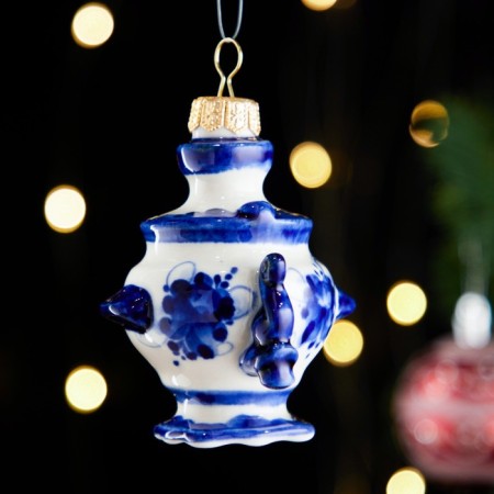 Christmas tree toy "samovar", gzhel, porcelain, h = 9cm