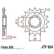 Звезда передняя ведущая для мотоцикла, стальная JTF824, цепь 520, 15 зубьев