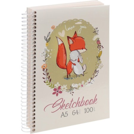 Sketchbook A5, 64 sheets on the crest "Lisenok and Bunny", solid cover, glossy lamination, block 100 g/m2-1