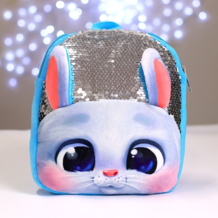 Baby plush backpack for the girl "Bunny White" with sequins, 26 × 24 cm, for the New Year