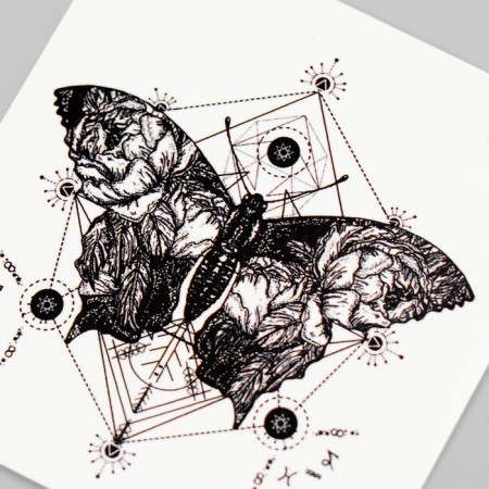 Tattoo on the body black "butterfly with geometry" 8x7.5 cm-2