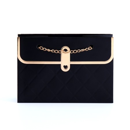 Packet for flowers, handle chain, "black", with gold embossing, 15 x 10.5 x 10 cm-2
