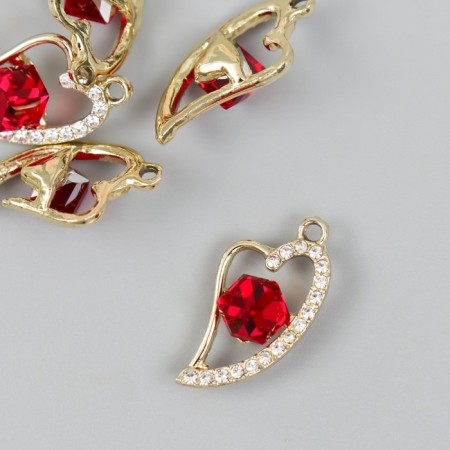 Decor for creativity metal, rhinestones "curved heart with a cube" red, gold 1x1.3x2.4 cm 989120