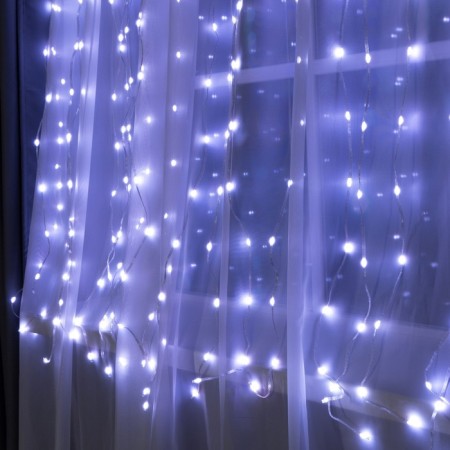 Smart garland "Curtain" 2 × 2 m Rosa, IP20, silver thread, 400 LED, application, glow RGB, USB-7