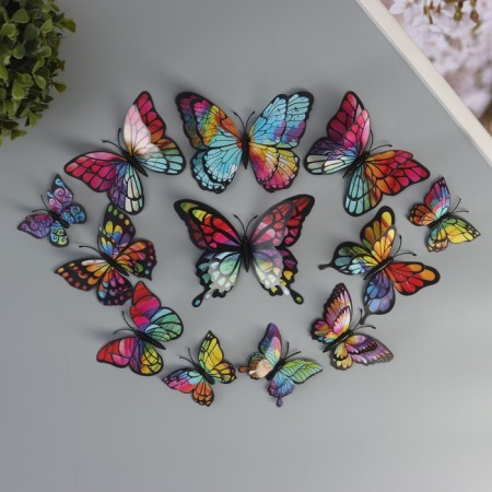 Magnet plastic "butterfly with rainbow colors" set of 12 pcs 6; 8; 10; 12 cm