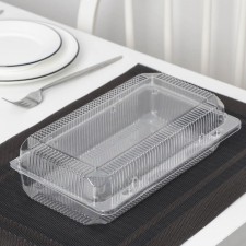 A plastic disposable container with an insoluble lid U-98, 26.6 × 15.2 × 8 cm, internal 24.3 × 12 × 7.4 cm, the color is transparent