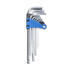 A set of keys of hexagonal tundra, elongated with a ball, CRV, 1.5 - 10 mm, 9 pcs.