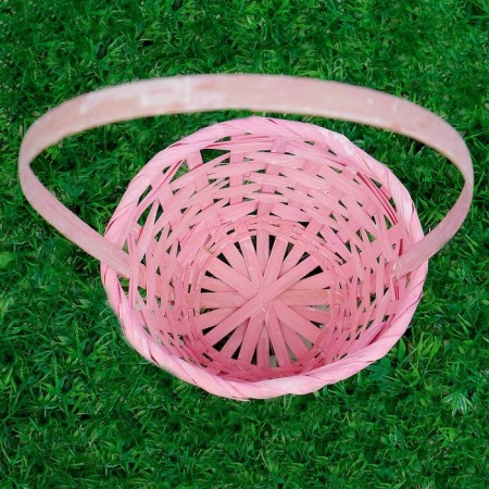 Bamboo wicker basket, d13xh9.5/28cm, light pink-2
