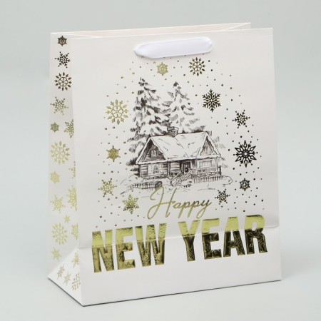 Package New Year's laminated vertical, congregation embossing "New Year's house", ML 23 x 27 x 11.5 cm, New Year-2