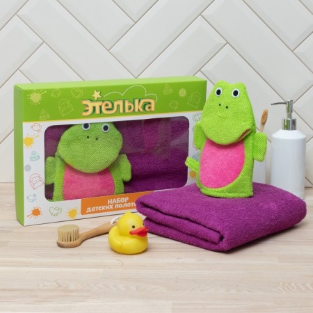 Flying Set "Frog": a towel 70x130 cm with a washcloth