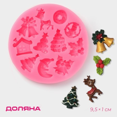 Silicone Mold Dolyana "New Year", 9.5 × 9.5 × 1 cm, pink color