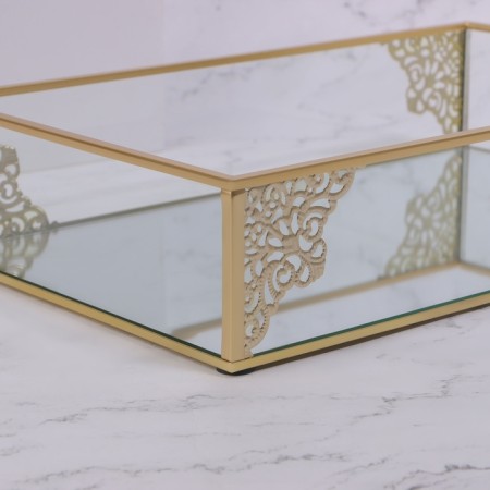 Great organizer for storage, glass, with a mirror bottom, 1 section, 29 × 17.5 × 6 cm, the color is transparent/copper-5