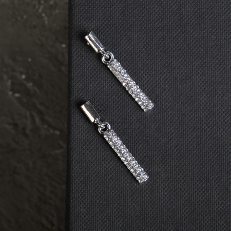 Earrings with rhinestones "Geometry" Thin cylinder, white color in silver-1