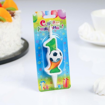 Candle for the Cake "Football", 10.2 cm, green number "1"-1