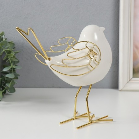 Souvenir Ceramics, Metal "White Sparrow" with golden wings 9x17x17 cm-1