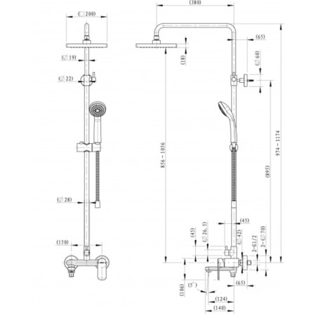 Bravat Opal shower column, with a bathtub mixer, rotary spout (upper shower of a square shape)-4