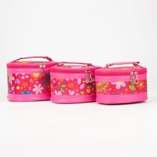 A set of cosmetic bags on zippers, 3 in 1, mirror, pink color
