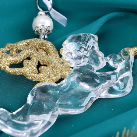 Christmas tree decoration "Angel with a pipe shine" 14x8 cm, transparent-gold-1