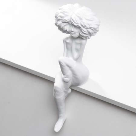 Polystone souvenir "Girl with a lush hairstyle, thoughtful" white 40x12x13.5 cm-1