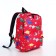 A backpack with a zipper, external pocket, red color
