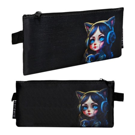 Penal soft 1 compartment, 115 x 220 mm, flat, colorio, for girls, black