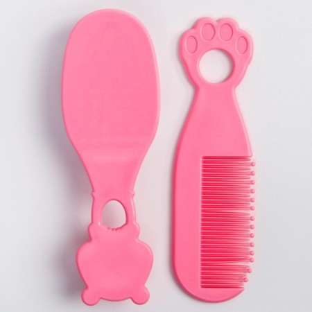 Hair care kit: comb and brush, “bear”, pink color-3